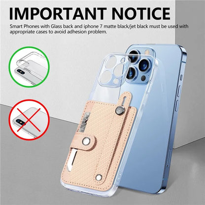 Carbon Fiber Phone Card Holder Wristband Kickstand Leather Card Bag with Card Knife