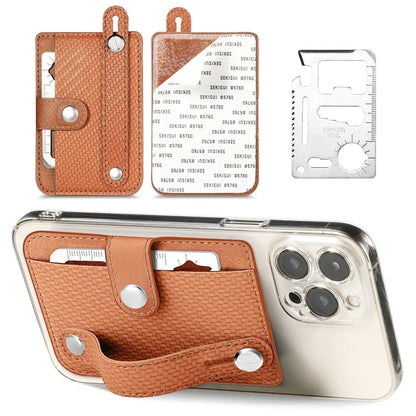 Carbon Fiber Phone Card Holder Wristband Kickstand Leather Card Bag with Card Knife