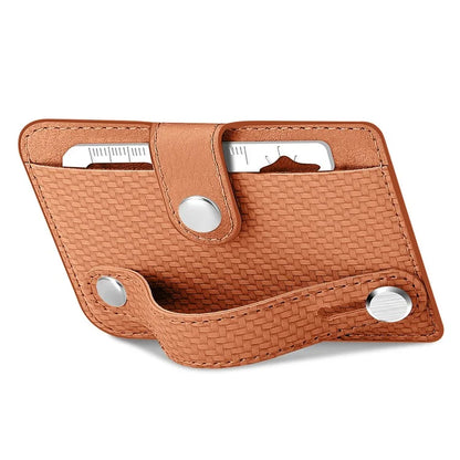 Carbon Fiber Phone Card Holder Wristband Kickstand Leather Card Bag with Card Knife