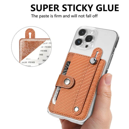 Carbon Fiber Phone Card Holder Wristband Kickstand Leather Card Bag with Card Knife