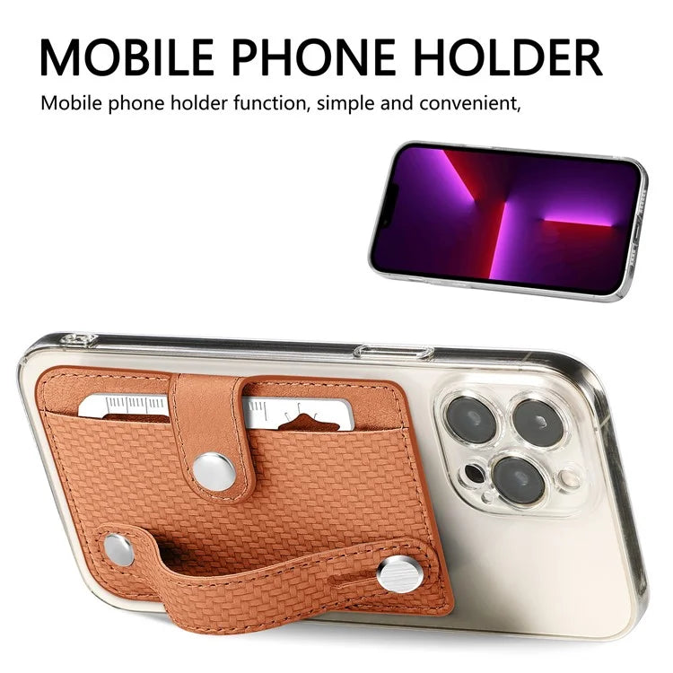 Carbon Fiber Phone Card Holder Wristband Kickstand Leather Card Bag with Card Knife