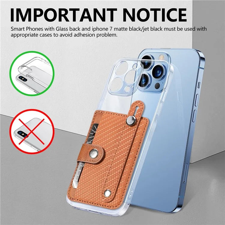 Carbon Fiber Phone Card Holder Wristband Kickstand Leather Card Bag with Card Knife