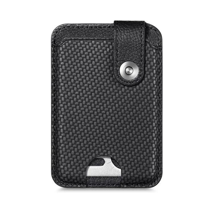 Phone Card Holder Carbon Fiber Texture Kickstand Adhesive PU Leather Card Bag