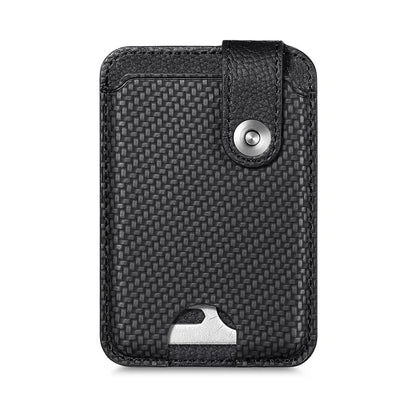 Phone Card Holder Carbon Fiber Texture Kickstand Adhesive PU Leather Card Bag