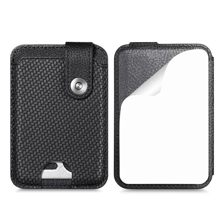 Phone Card Holder Carbon Fiber Texture Kickstand Adhesive PU Leather Card Bag