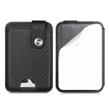 Phone Card Holder Carbon Fiber Texture Kickstand Adhesive PU Leather Card Bag