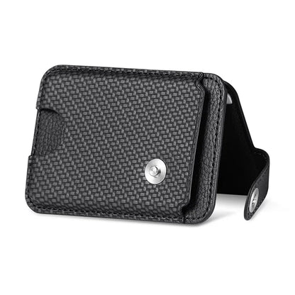 Phone Card Holder Carbon Fiber Texture Kickstand Adhesive PU Leather Card Bag