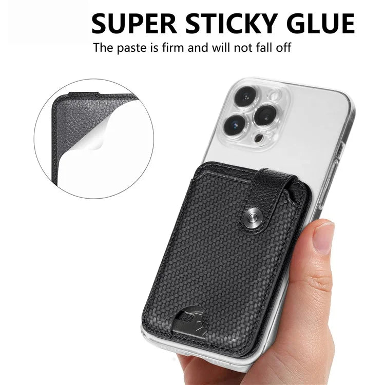Phone Card Holder Carbon Fiber Texture Kickstand Adhesive PU Leather Card Bag
