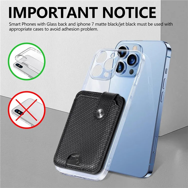 Phone Card Holder Carbon Fiber Texture Kickstand Adhesive PU Leather Card Bag