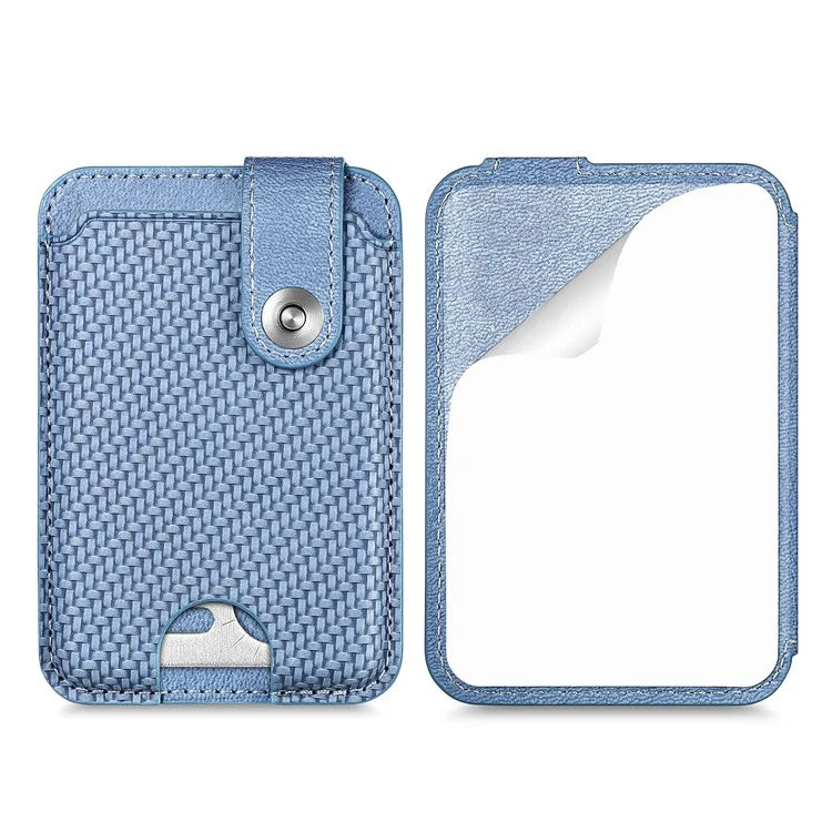 Phone Card Holder Carbon Fiber Texture Kickstand Adhesive PU Leather Card Bag