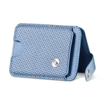 Phone Card Holder Carbon Fiber Texture Kickstand Adhesive PU Leather Card Bag