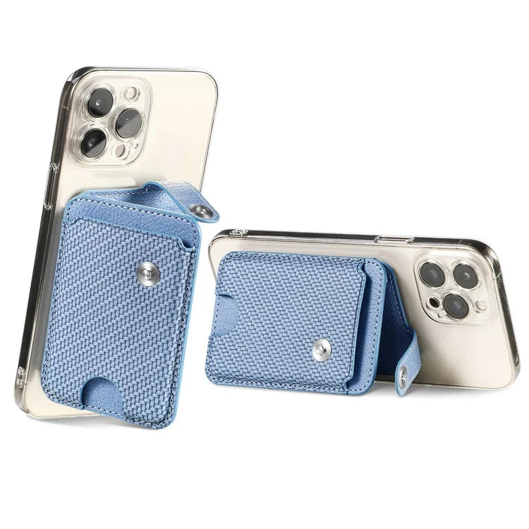Phone Card Holder Carbon Fiber Texture Kickstand Adhesive PU Leather Card Bag