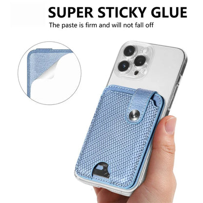 Phone Card Holder Carbon Fiber Texture Kickstand Adhesive PU Leather Card Bag