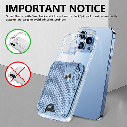 Phone Card Holder Carbon Fiber Texture Kickstand Adhesive PU Leather Card Bag