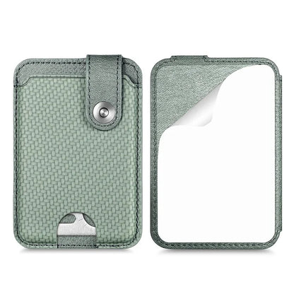 Phone Card Holder Carbon Fiber Texture Kickstand Adhesive PU Leather Card Bag