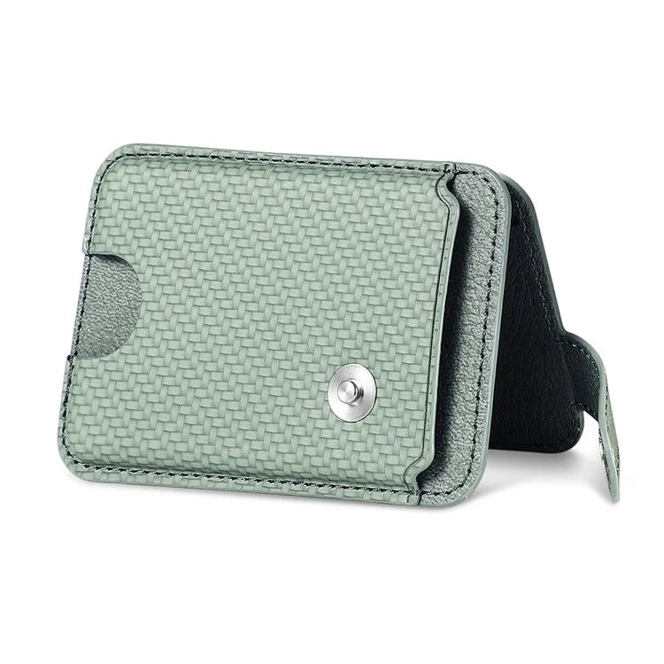 Phone Card Holder Carbon Fiber Texture Kickstand Adhesive PU Leather Card Bag