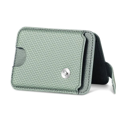 Phone Card Holder Carbon Fiber Texture Kickstand Adhesive PU Leather Card Bag