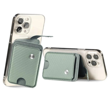 Phone Card Holder Carbon Fiber Texture Kickstand Adhesive PU Leather Card Bag