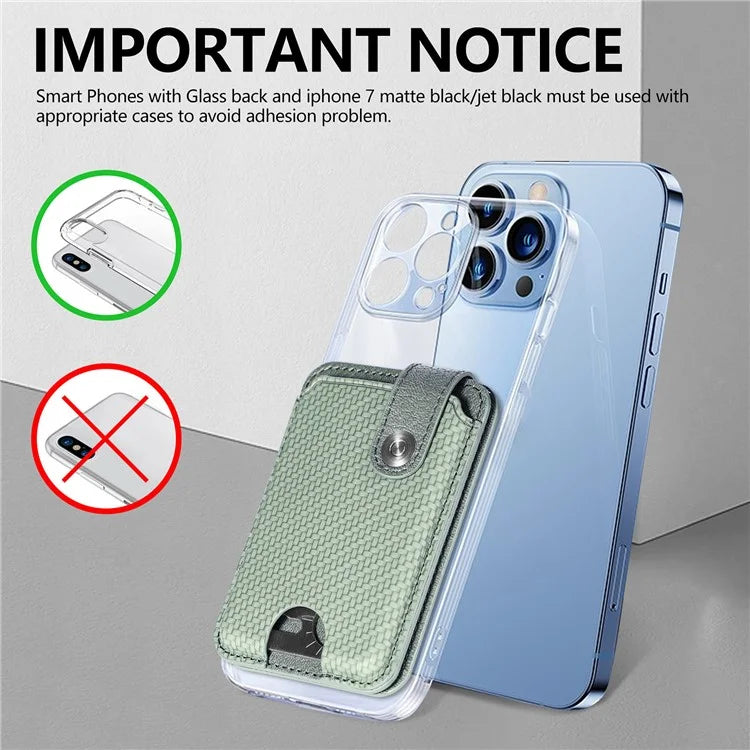 Phone Card Holder Carbon Fiber Texture Kickstand Adhesive PU Leather Card Bag
