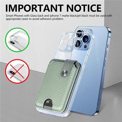Phone Card Holder Carbon Fiber Texture Kickstand Adhesive PU Leather Card Bag