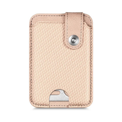 Phone Card Holder Carbon Fiber Texture Kickstand Adhesive PU Leather Card Bag