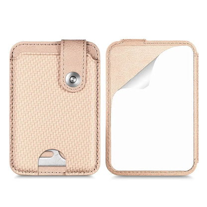 Phone Card Holder Carbon Fiber Texture Kickstand Adhesive PU Leather Card Bag