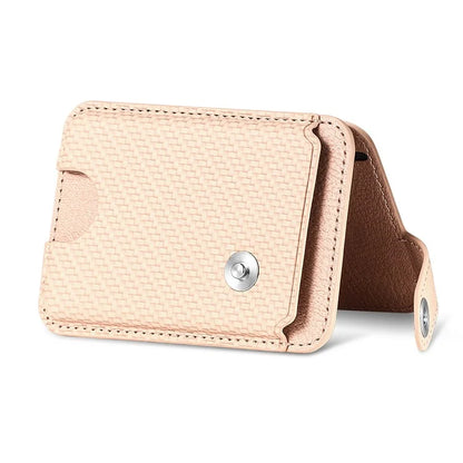 Phone Card Holder Carbon Fiber Texture Kickstand Adhesive PU Leather Card Bag