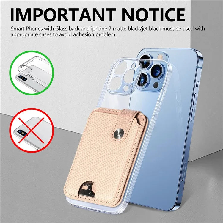 Phone Card Holder Carbon Fiber Texture Kickstand Adhesive PU Leather Card Bag
