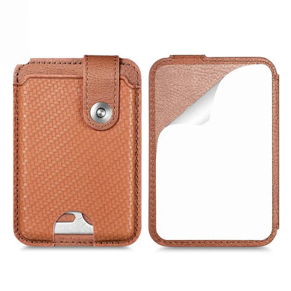 Phone Card Holder Carbon Fiber Texture Kickstand Adhesive PU Leather Card Bag