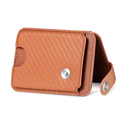 Phone Card Holder Carbon Fiber Texture Kickstand Adhesive PU Leather Card Bag