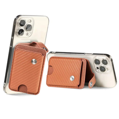 Phone Card Holder Carbon Fiber Texture Kickstand Adhesive PU Leather Card Bag