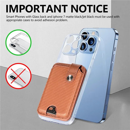 Phone Card Holder Carbon Fiber Texture Kickstand Adhesive PU Leather Card Bag