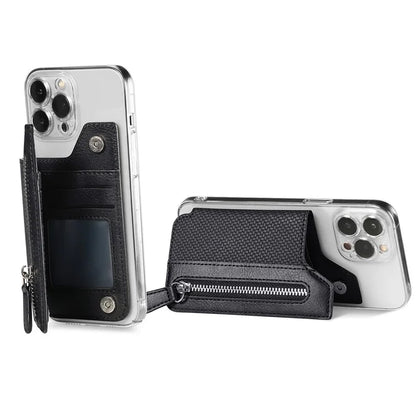 Zipper Card Holder Bag Kickstand Carbon Fiber Texture Leather Zipper Wallet