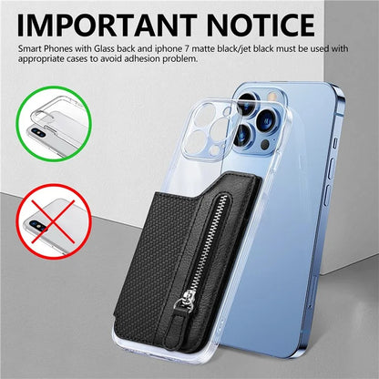 Zipper Card Holder Bag Kickstand Carbon Fiber Texture Leather Zipper Wallet