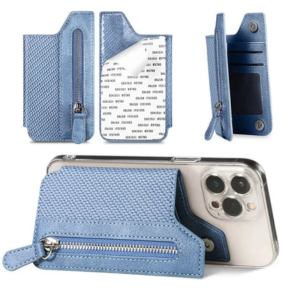 Zipper Card Holder Bag Kickstand Carbon Fiber Texture Leather Zipper Wallet