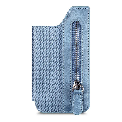 Zipper Card Holder Bag Kickstand Carbon Fiber Texture Leather Zipper Wallet