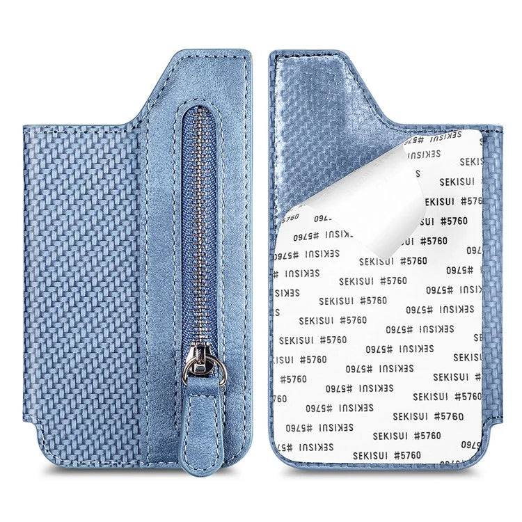 Zipper Card Holder Bag Kickstand Carbon Fiber Texture Leather Zipper Wallet