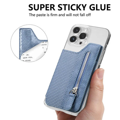 Zipper Card Holder Bag Kickstand Carbon Fiber Texture Leather Zipper Wallet