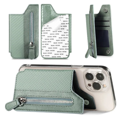 Zipper Card Holder Bag Kickstand Carbon Fiber Texture Leather Zipper Wallet