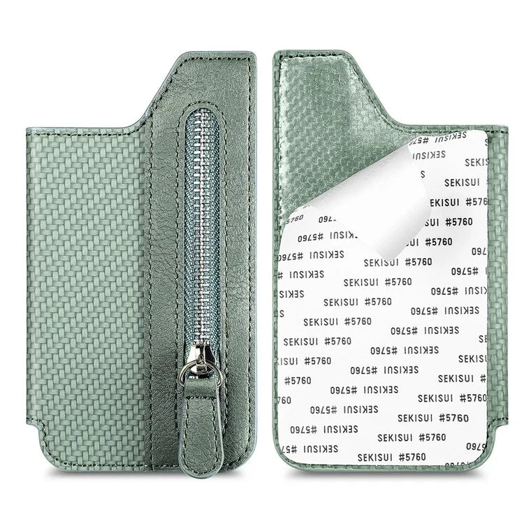 Zipper Card Holder Bag Kickstand Carbon Fiber Texture Leather Zipper Wallet