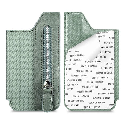 Zipper Card Holder Bag Kickstand Carbon Fiber Texture Leather Zipper Wallet