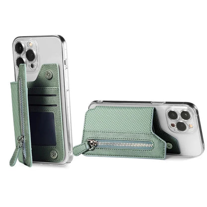 Zipper Card Holder Bag Kickstand Carbon Fiber Texture Leather Zipper Wallet