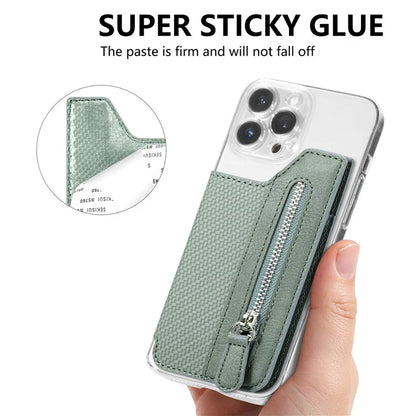 Zipper Card Holder Bag Kickstand Carbon Fiber Texture Leather Zipper Wallet