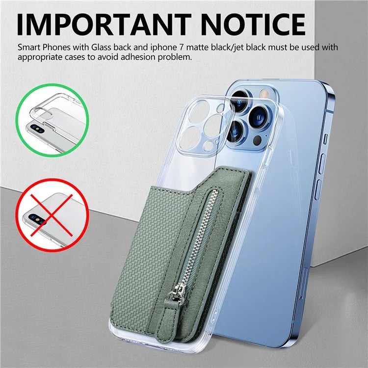 Zipper Card Holder Bag Kickstand Carbon Fiber Texture Leather Zipper Wallet