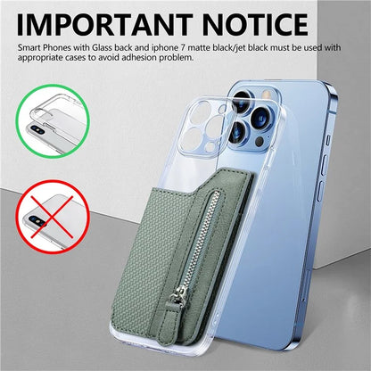 Zipper Card Holder Bag Kickstand Carbon Fiber Texture Leather Zipper Wallet