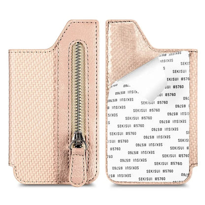 Zipper Card Holder Bag Kickstand Carbon Fiber Texture Leather Zipper Wallet