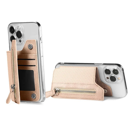 Zipper Card Holder Bag Kickstand Carbon Fiber Texture Leather Zipper Wallet