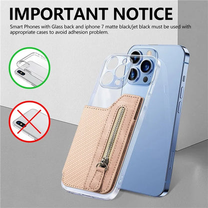 Zipper Card Holder Bag Kickstand Carbon Fiber Texture Leather Zipper Wallet
