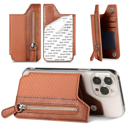 Zipper Card Holder Bag Kickstand Carbon Fiber Texture Leather Zipper Wallet