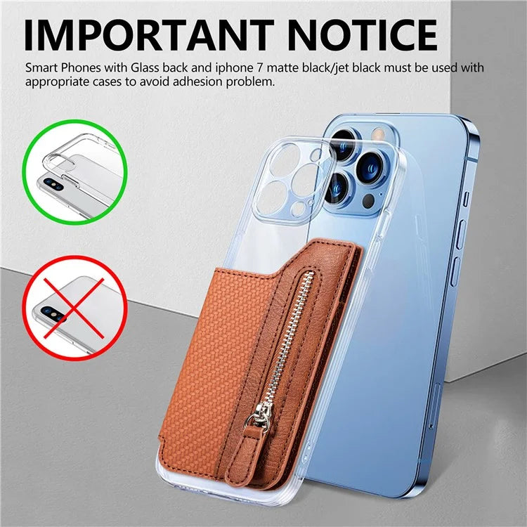 Zipper Card Holder Bag Kickstand Carbon Fiber Texture Leather Zipper Wallet